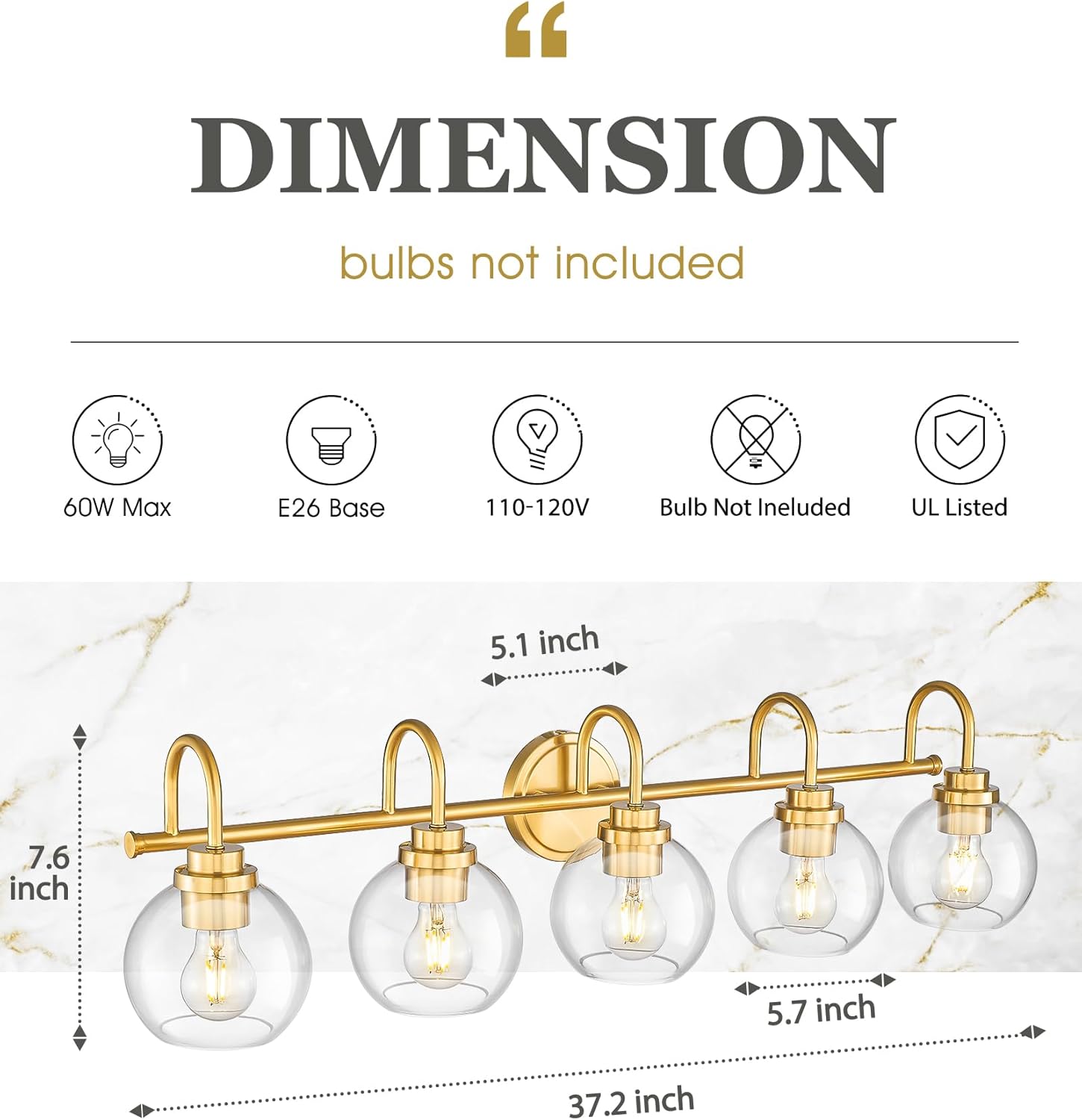 bathroom light fixtures, 5-light brushed gold vanity lights with globe clear glass, 35 inch champagne bronze vanity lighting fixtures over mirror, ad-22280-5w-gd gold, 5-light