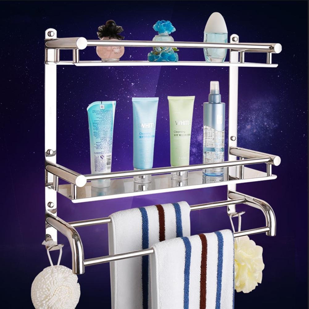 Toallero de baño de acero inoxidable con estantes para accesorios