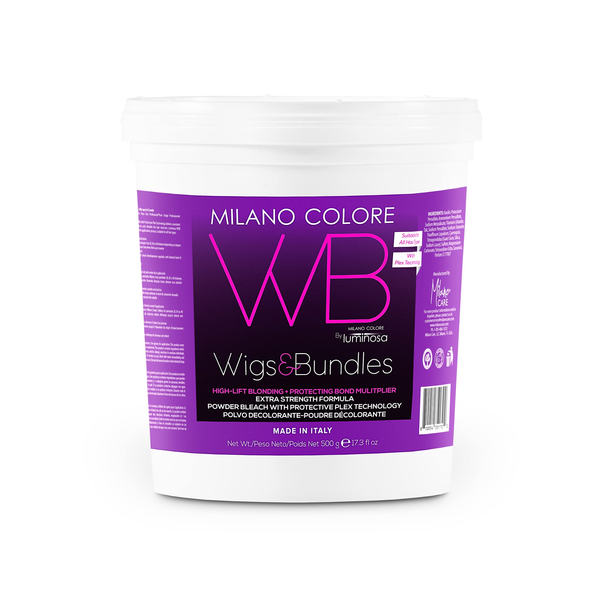WB-Wigs and Bundles Bleach Powder – Dust Free Blue Lightening Powder. Hair Bleaching Powder for Highlights, Balayage and Hair Lightening-Lifts up to 9 levels-PLEX- Technology 500 gr-17 oz
