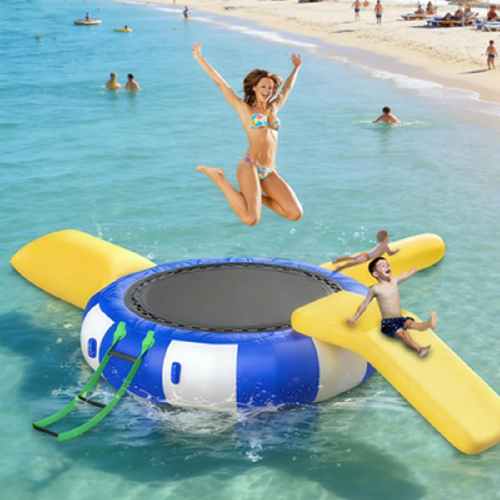 NSACMD ,10ft/3m,Heavy Duty 10Ft Inflatable Water Trampoline – Floating Bouncer Platform for Lake, Ocean & Pool, Includes Air Pump & Ladder, Durable & Stable