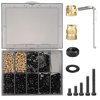 630Pcs M3 Threaded Insert Assortment Kit Heat Set Inserts, Hex Nuts, Washers, Socket Head Cap Screws M3 Fasteners for 3D Printing, Compatible with PLA/ABS, Organized in Plastic Box