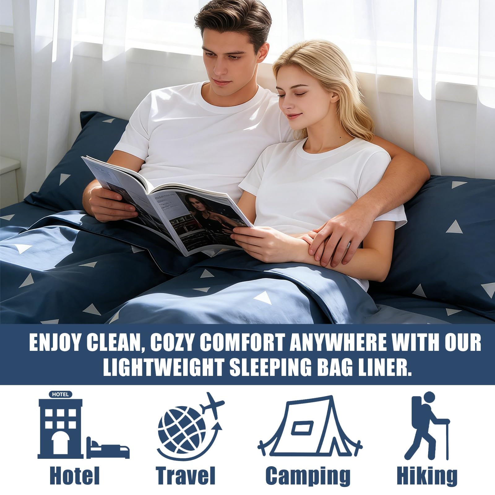 Hüttenschlafsack, 160 x 210cm Leichter Reise Schlafsack mit Kissentasche, Dünner Hüttenschlafsack Sommer zum Reisen, Hotel, Backpackers Journey