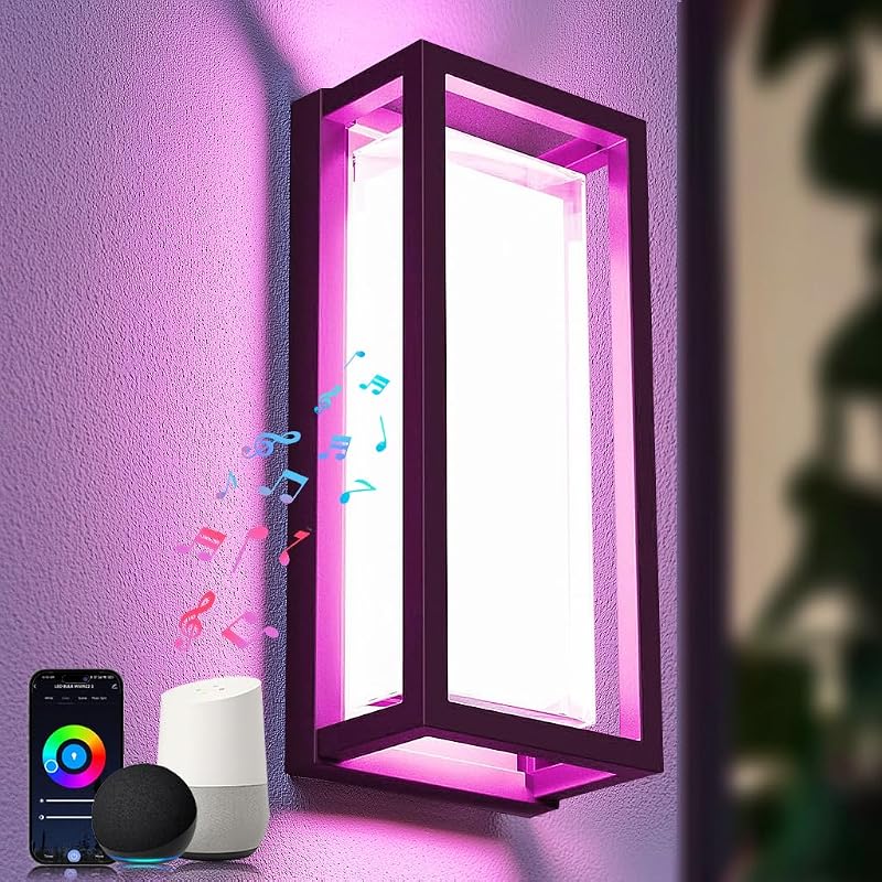 iYogaled LED Color Changing Porch Light, 14" Modern RGBCW Wall Sconce, 22W | 40+ Preset Scenes and User DIY Scenes，RGB+CCT,1800LM, Music Sync, Work with Tuya/Smart Life APP and Alexa, Google Assistant