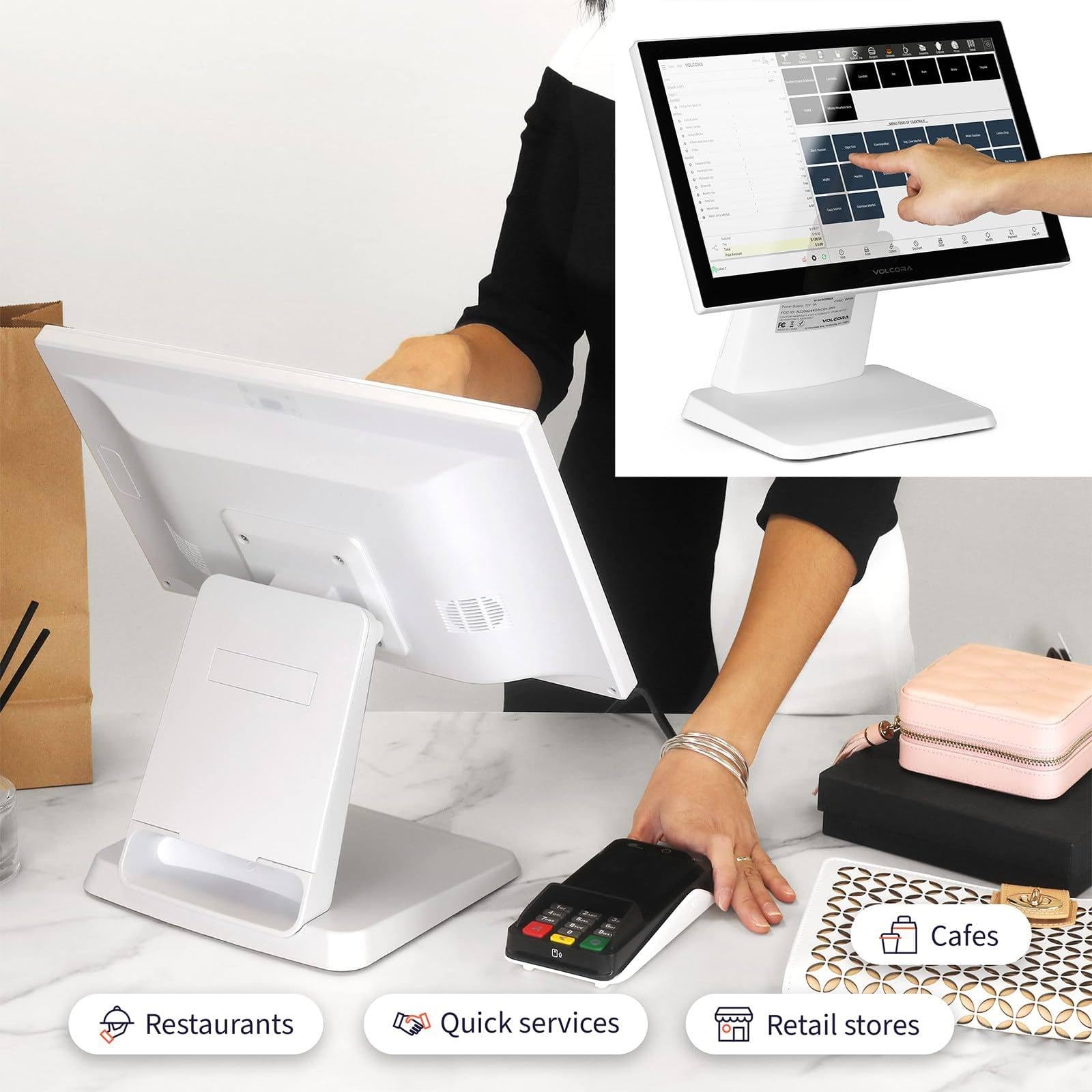 sistemi POS PC Touch Screen da 15,6 Pollici,CPU i5 di seconda,8 GB di RAM,128 GB di SSD,Windows 10,per Vendita al Dettaglio,ristoranti,Negozi
