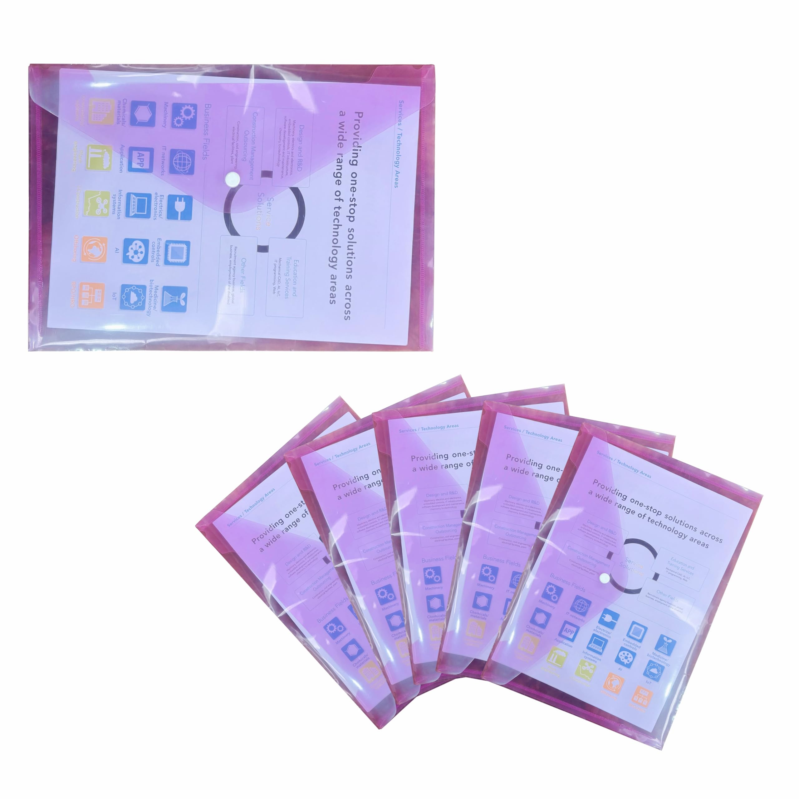 A4 Plastic Wallet with Popper, Translucent A4 Files Folders with Snap Closure Transparent Document Folder Clear Plastic Envelopes for School Office Home & Travel (Purple, 120 Pcs)