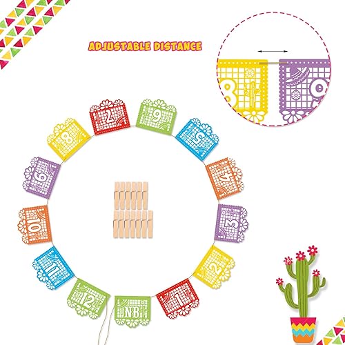 Miniatura 4 de Kitticcino Cartel de fotos de fiesta mexicana para el primer cumpleaños, papel picado UNO, cartel de fotos mexicanas para fiesta, pancarta mensual