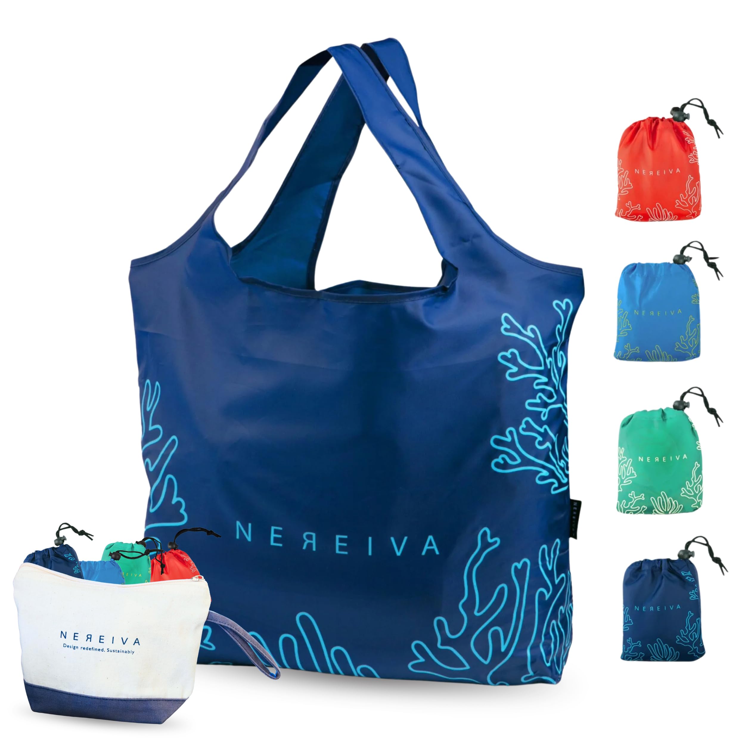 Nereiva Large Foldable Reusable Grocery Bags
