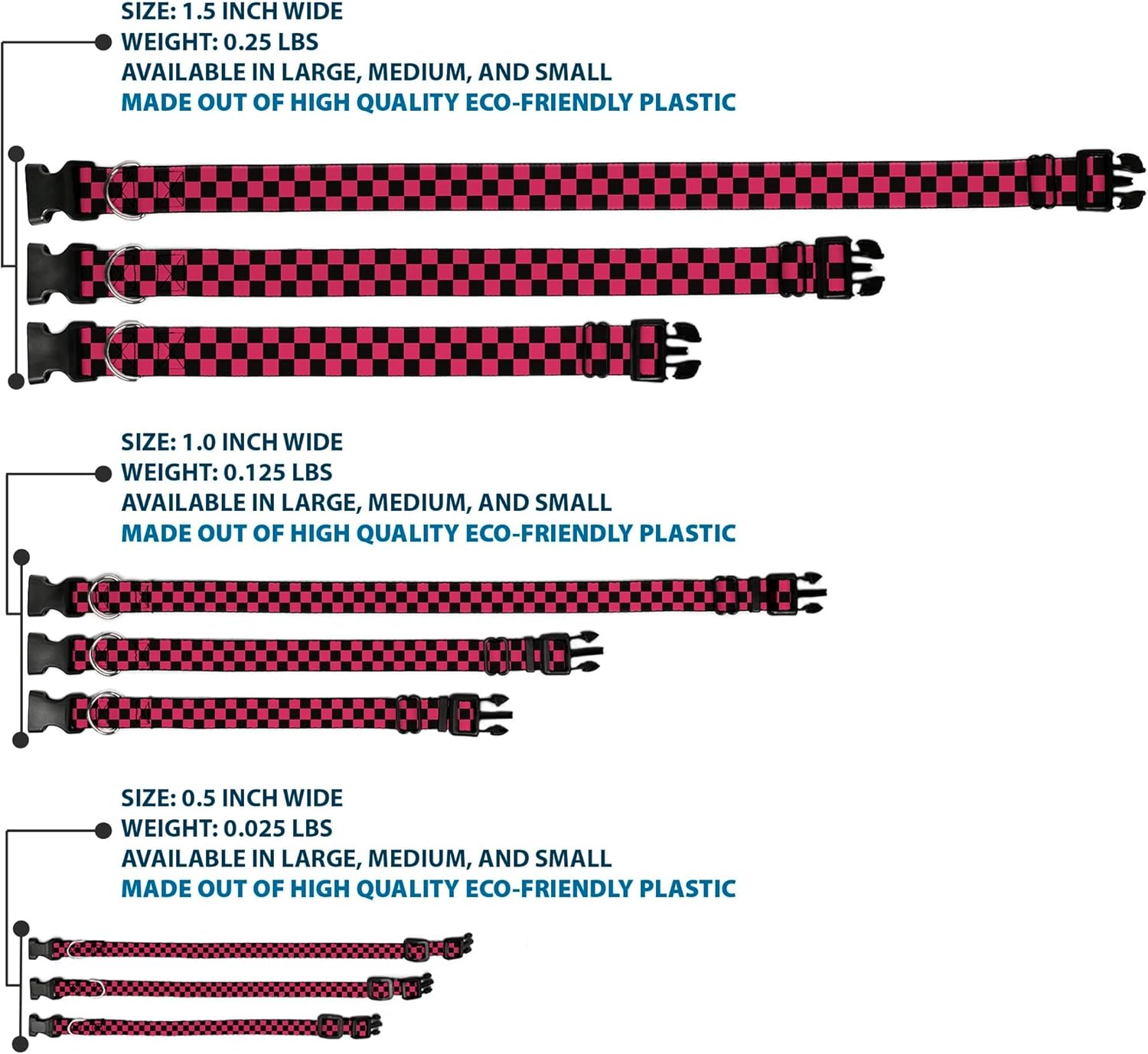 Buckle-Down Plastic Clip Collar - Checker Black/Honeysuckle Red - 1.5" Wide - Fits 16-23" Neck - Medium
