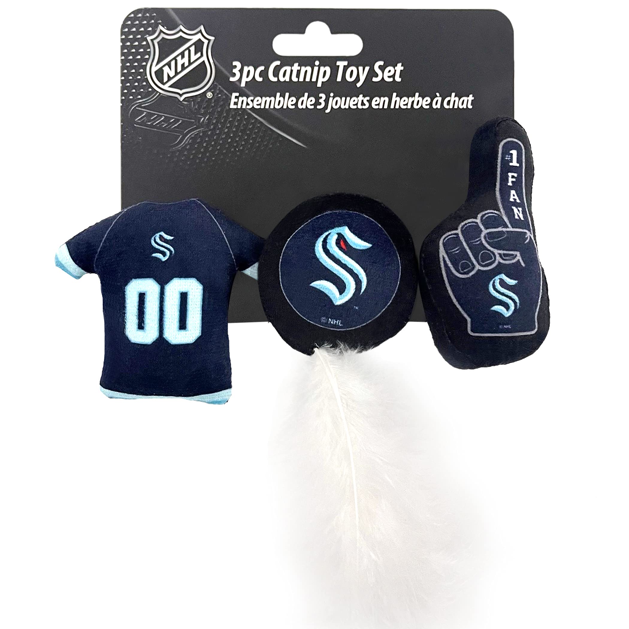 BEST PLUSH NHL SEATTLE KRAKEN 3-Piece Cat Toy Set - Jersey, Hockey Puck & #1 Fan Toys Filled with Fresh Catnip