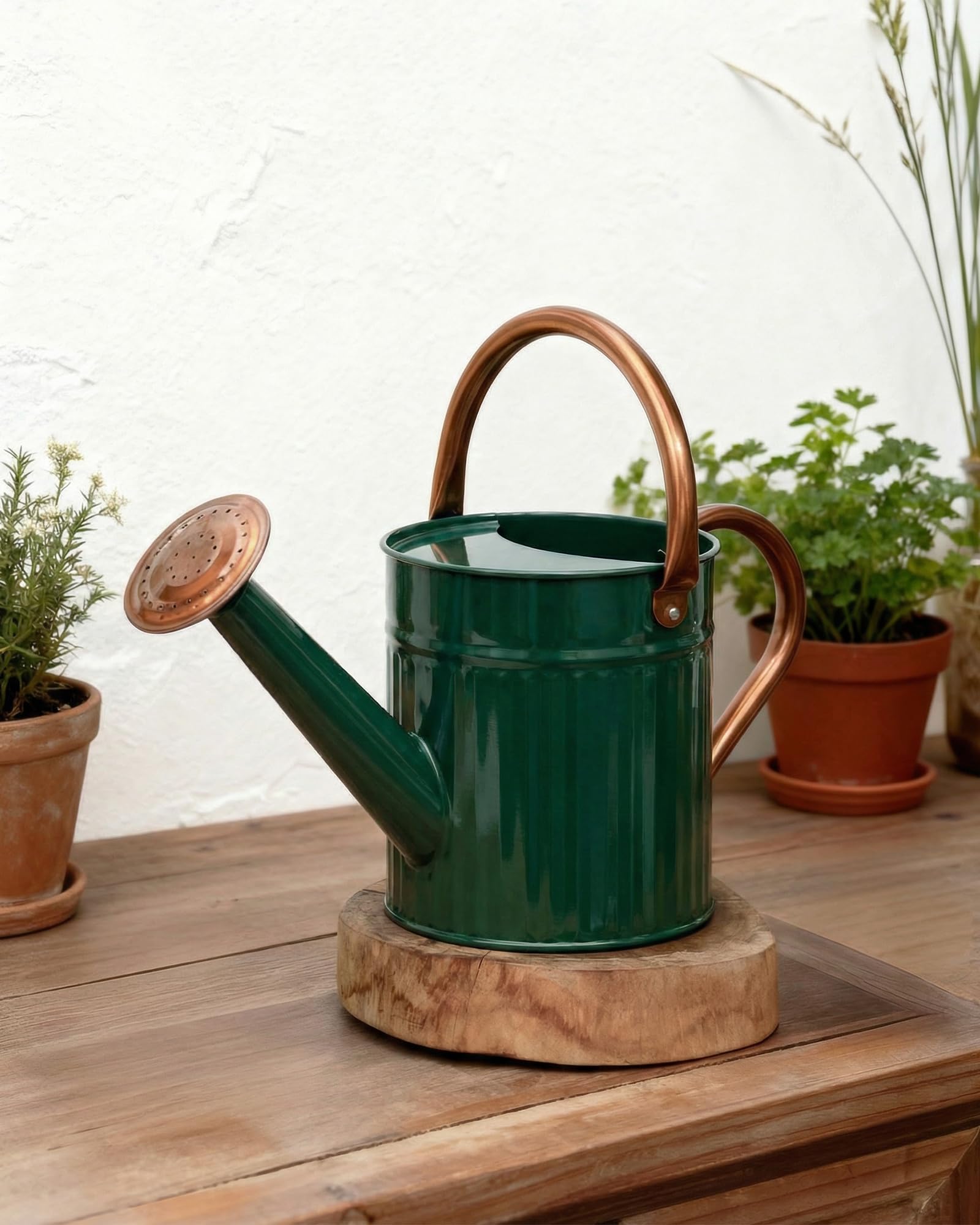 Bamworld Gießkanne Zimmerpflanzen 1,9L (1/2 Gallone) aus Verzinktem Stahl, Kleine Gießkanne mit Langer Tülle für Haus & Garten, Vintage Design Blumengießer - Dunkelgrün