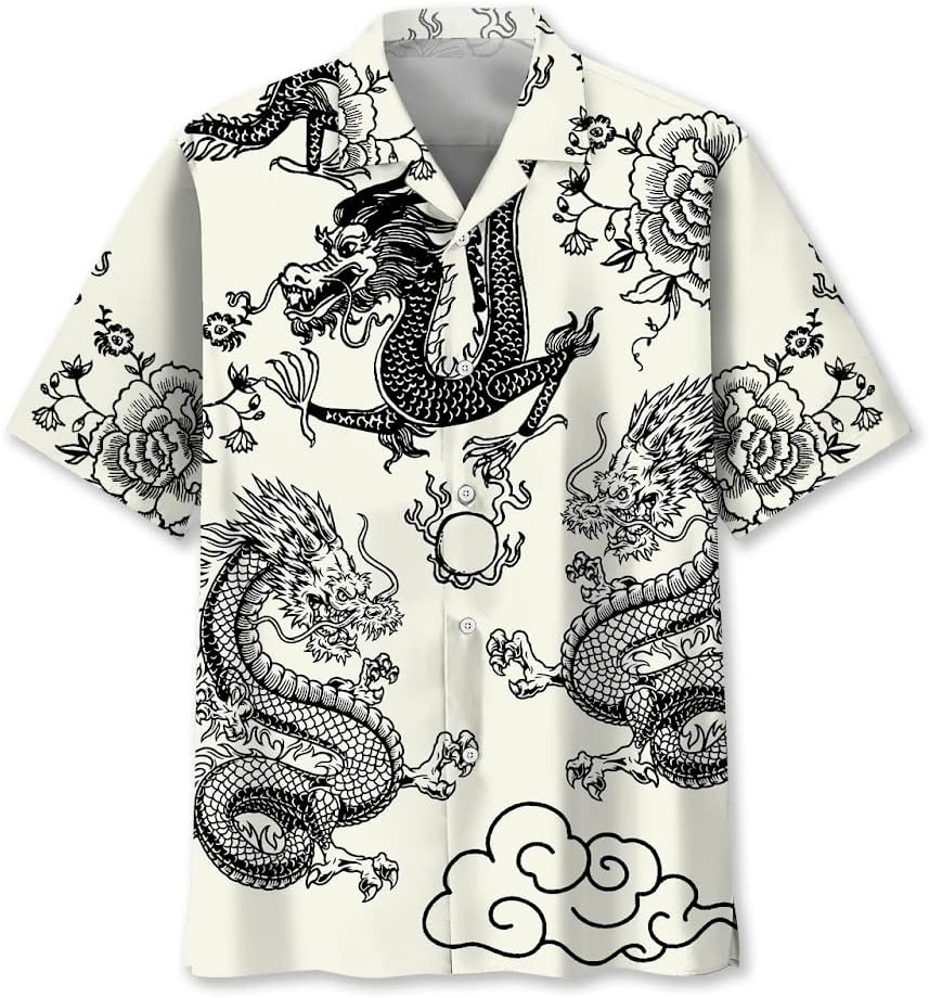 Dragon Shirts for Men, Short Sleeve Button Down Purple Dragon Shirt, Chinese Dragon Shirt, Dragon Tatoo Art