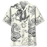 ArtlohaDVL Dragon Shirts for Men, Short Sleeve Button Down Purple Dragon Shirt, Chinese Dragon Shirt, Dragon Tatoo Art