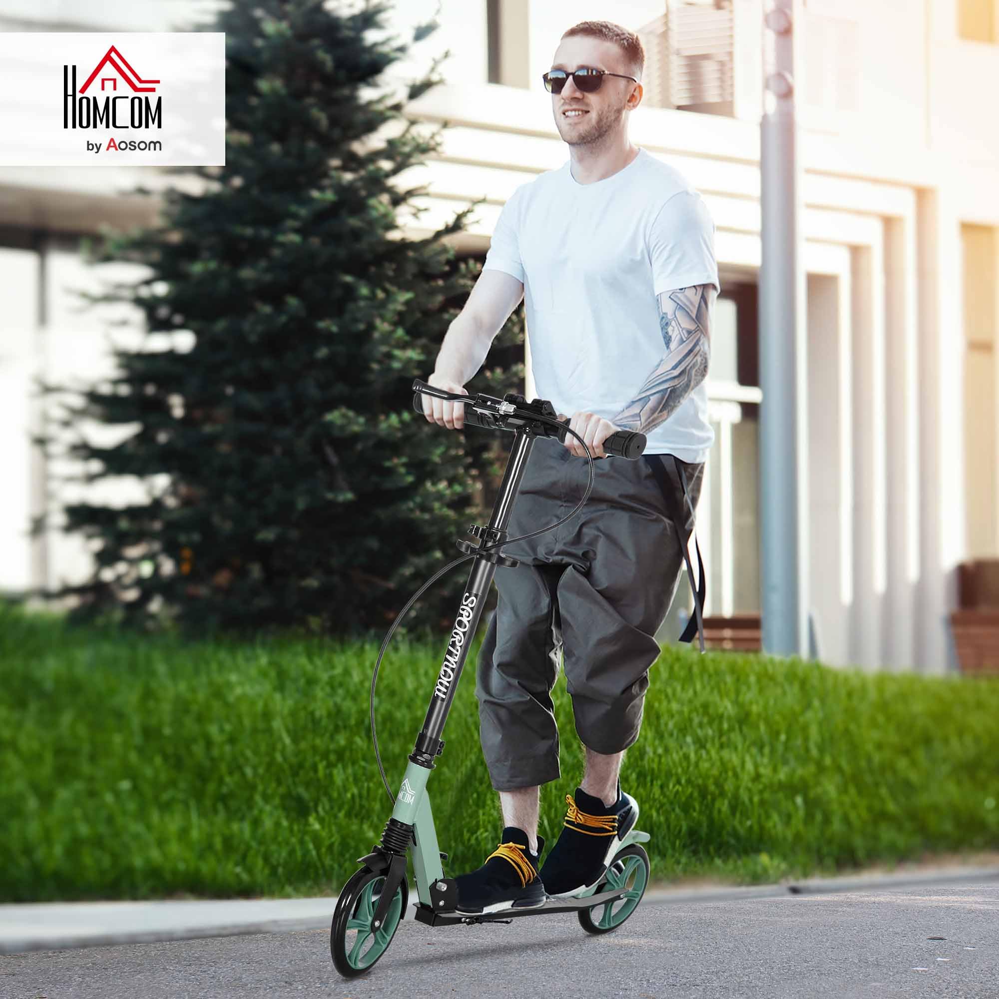 HOMCOM Patinete Plegable para Adultos y Niños de +14 Años Scooter Ligero con Manillar Ajustable Grandes Ruedas Ø200 mm Amortiguador y Freno Aluminio Carga 100 kg 91,5x36,5x91-104 cm — view 2