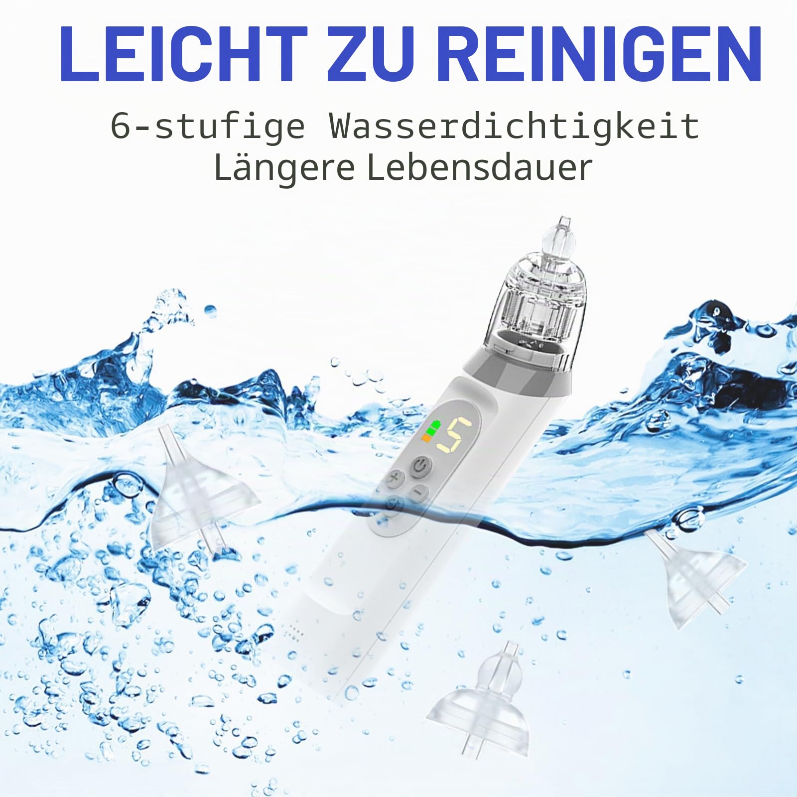 Nasensauger Baby, Baby Nasensauger mit 3 Silikonspitzen und 5 Einstellbaren Saugstufen, Anti Rückfluss Nasenreiniger mit Musik & Licht Beruhigend, Wiederaufladbar für Neugeborene und Kleinkinder