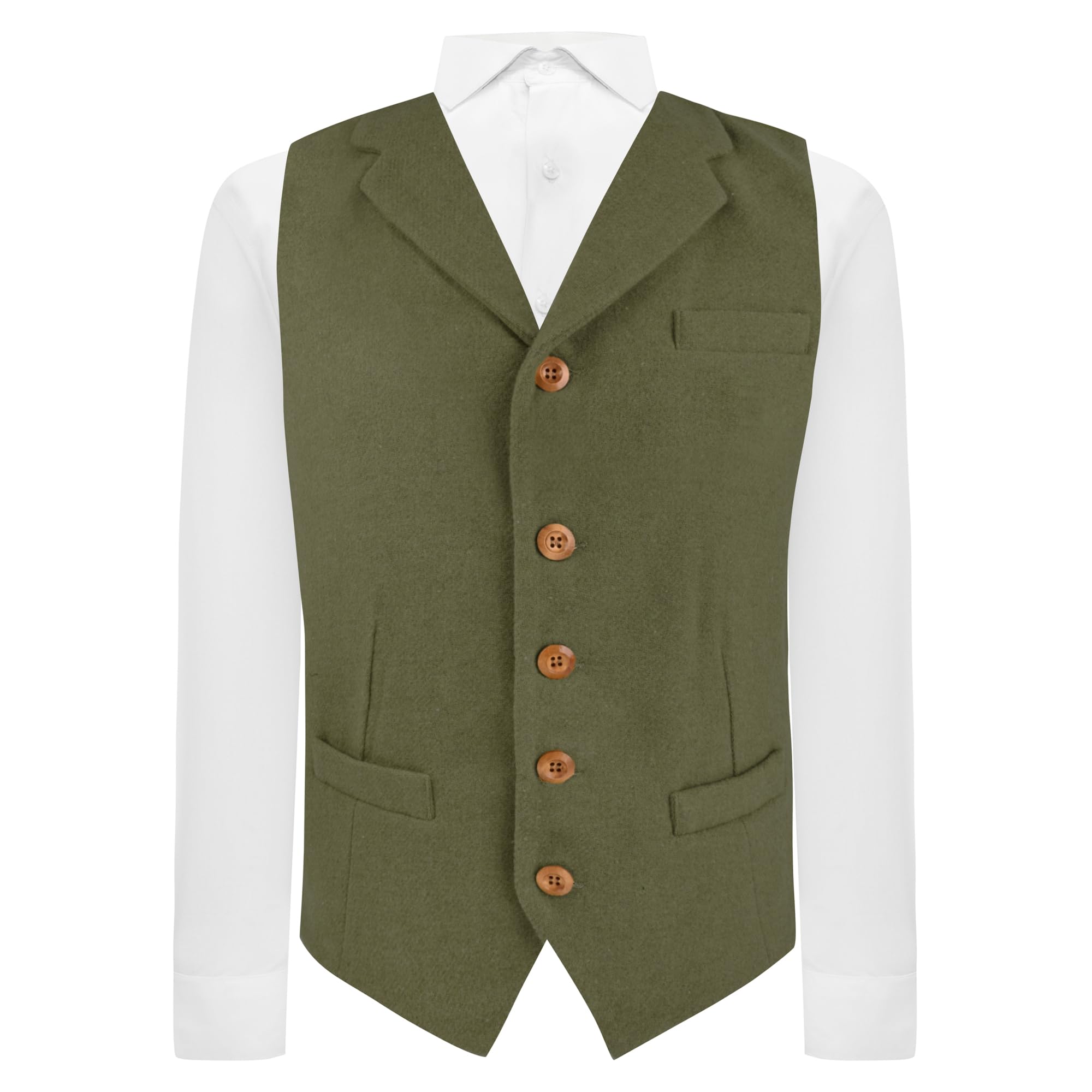 King & Priory Sage Green Woven Wool Waistcoat with Lapel - XL