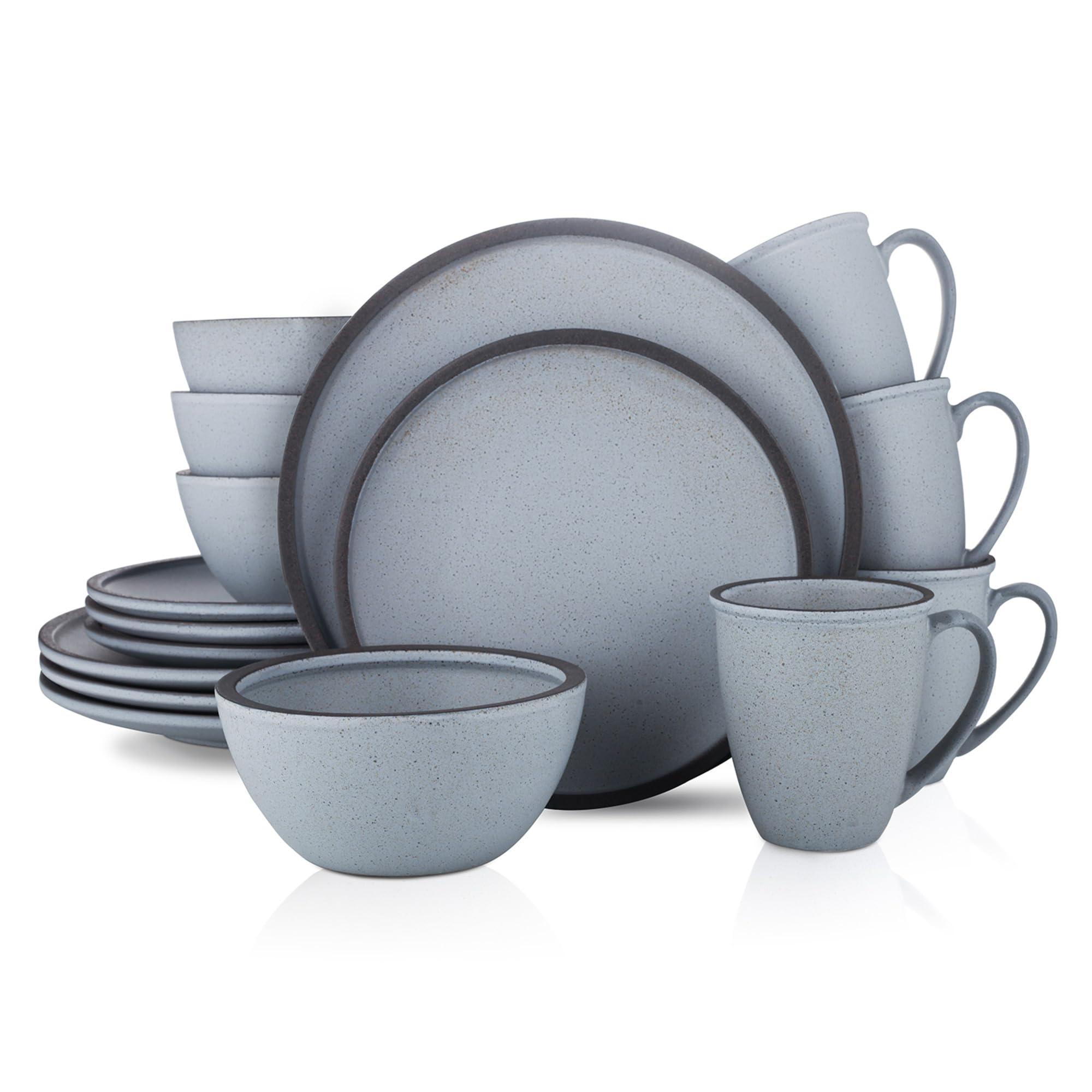 Stone Lain Tina Rustic Stoneware Reactive Glaze Dinnerware Set, Service for 4, Blue and Grey, 16 Piece