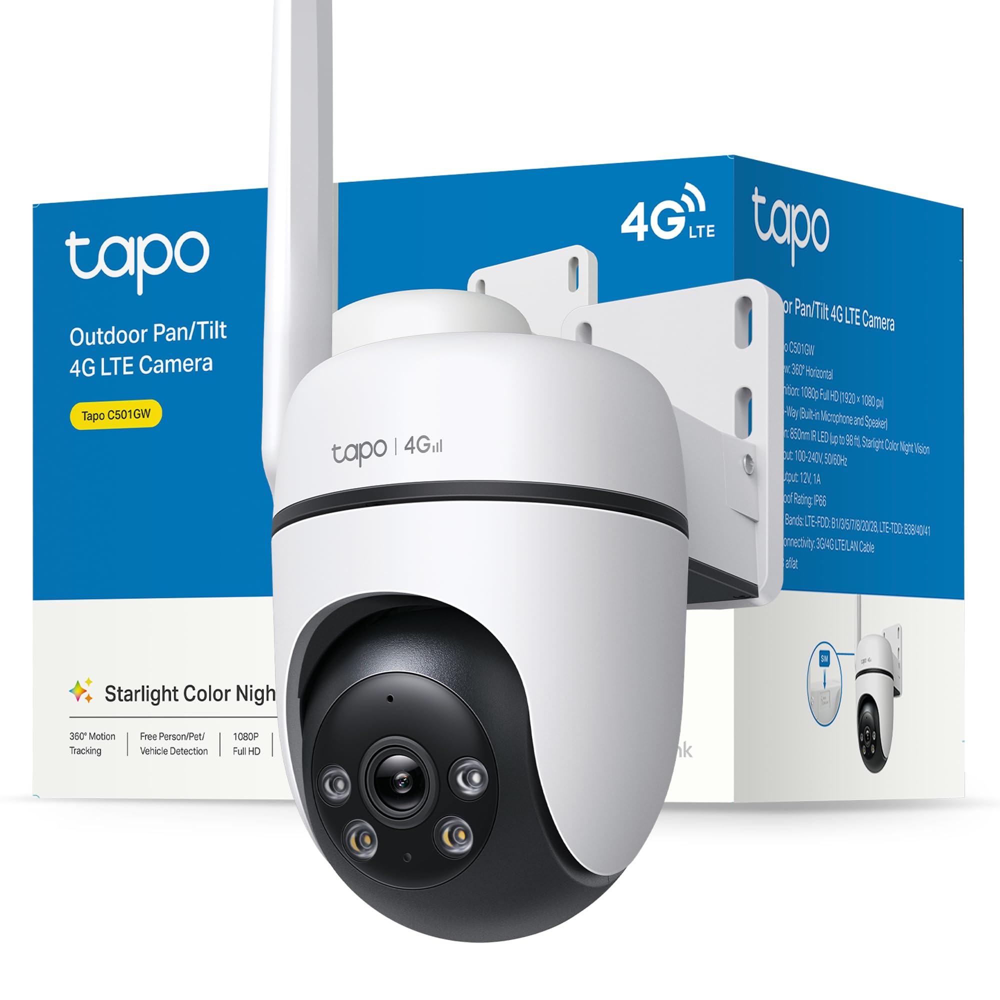Tapo C501GW Cámara de Vigilancia Wi-Fi, Resolución 2K HD, Conexión Ethernet y Wi-Fi, Visión Nocturna en Color, Audio Bidireccional, Detección de Movimiento, Resistente al Agua IP65 Certificado ClimatePartner