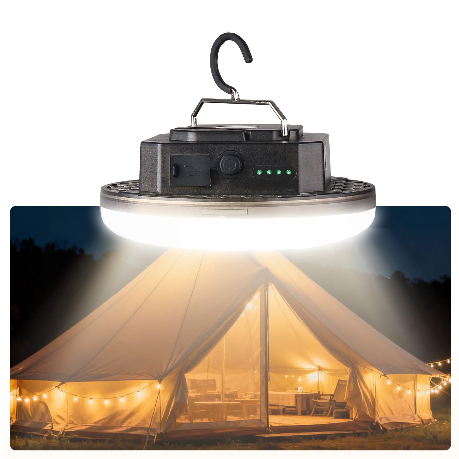 LED Camping Laterne, USB-C Wiederaufladbar 5000mAh 20H Laufzeit, 4 Modi mit SOS, IPX5 Wasserdicht, Magnetfuß & Faltbarer Haken für Outdoor, Zelt, Notfall & Hurricane