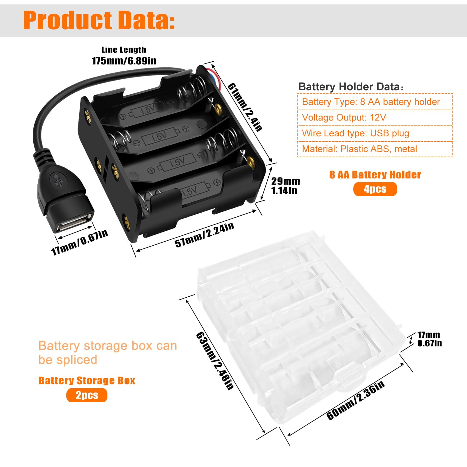 5 Custodie Porta Batteria Con Filo Per 8 Pile AA &ndash; Uscita 12V