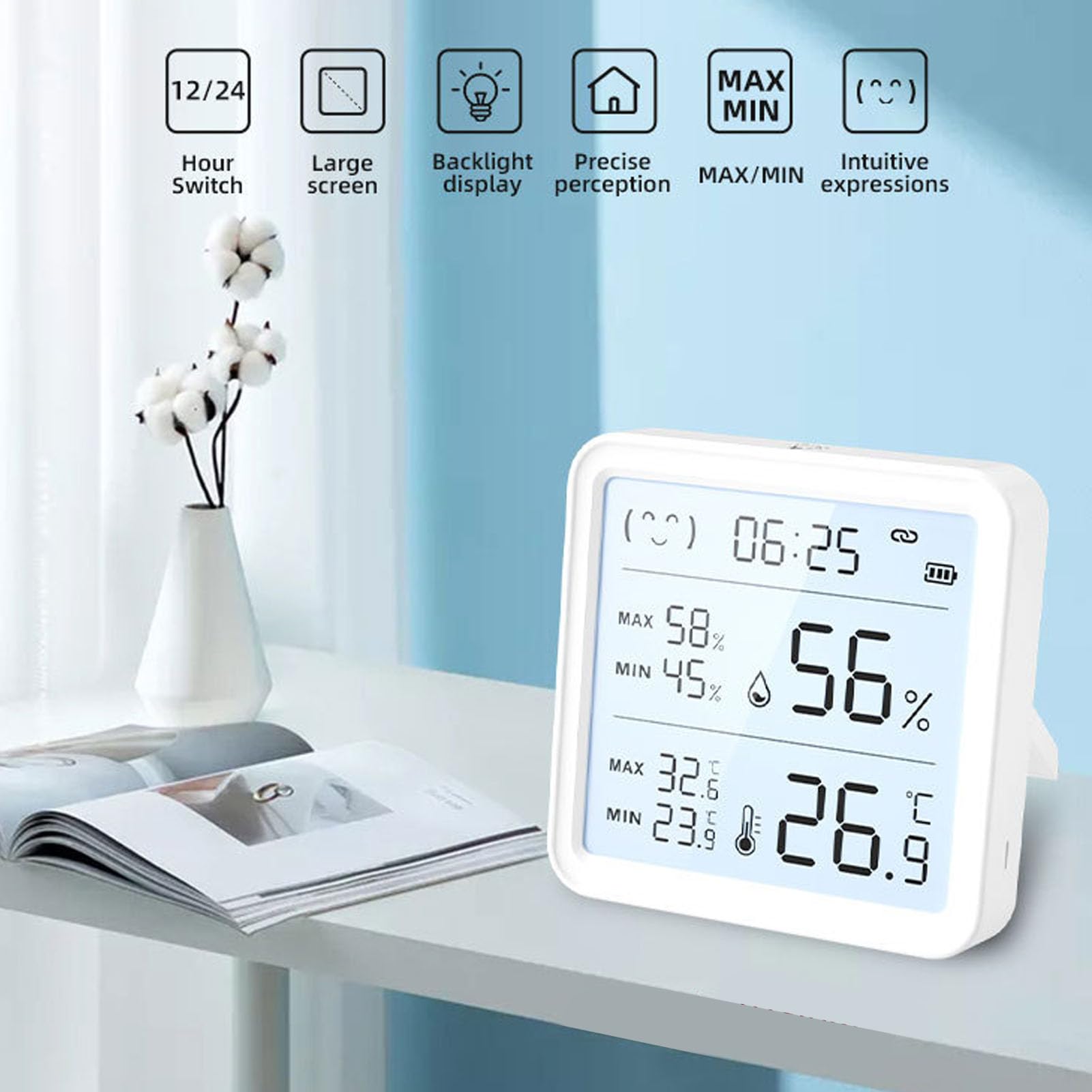 KANASI Sensore di temperatura dell'umidità Bluetooth, igrometro digitale wireless con display LCD per il monitoraggio dell'ambiente domestico interno