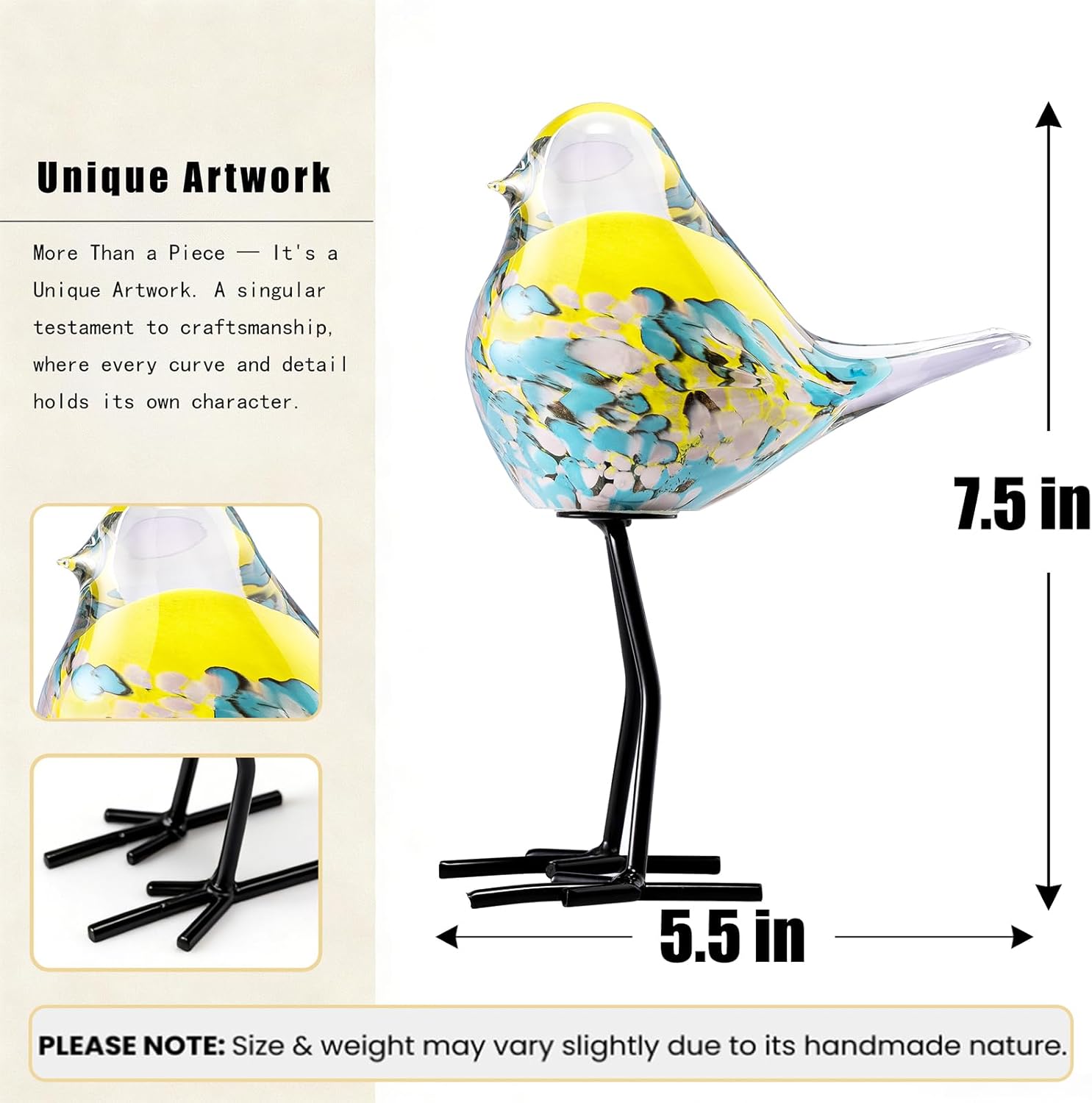 Glass Bird Figurines Art Collectible Ornaments Statue Figurines Modern Handmade Sculpture Home Decor