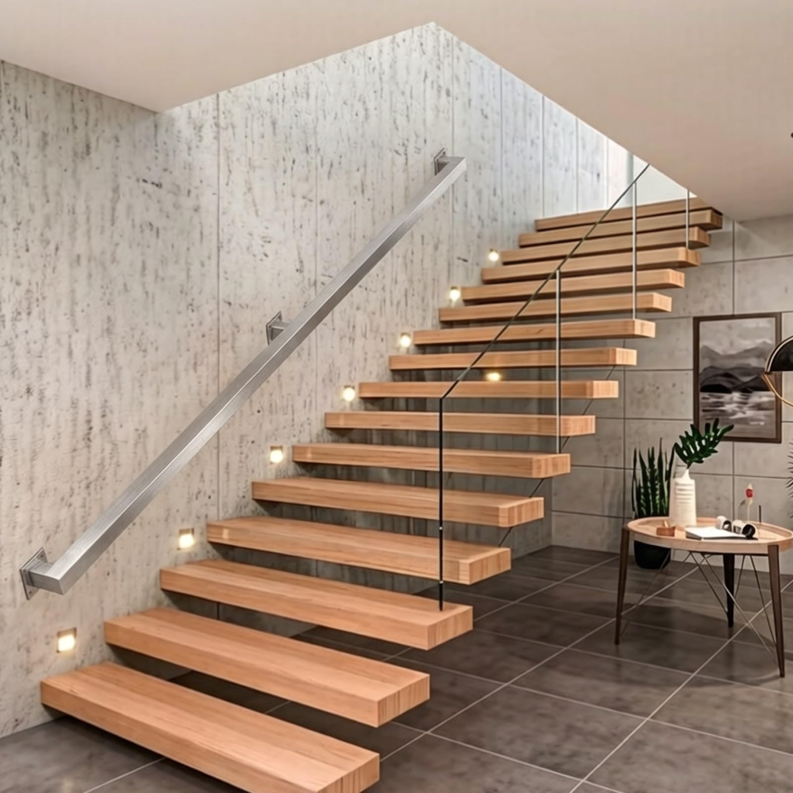 Silver Stainless Steel Stair Banister Rail 1m 1.8m 2.5m 4m 6m Wall Mount Non-Staircase Hand Railing for Disabled Elderly Pregnant Women Kids(14ft/420cm)