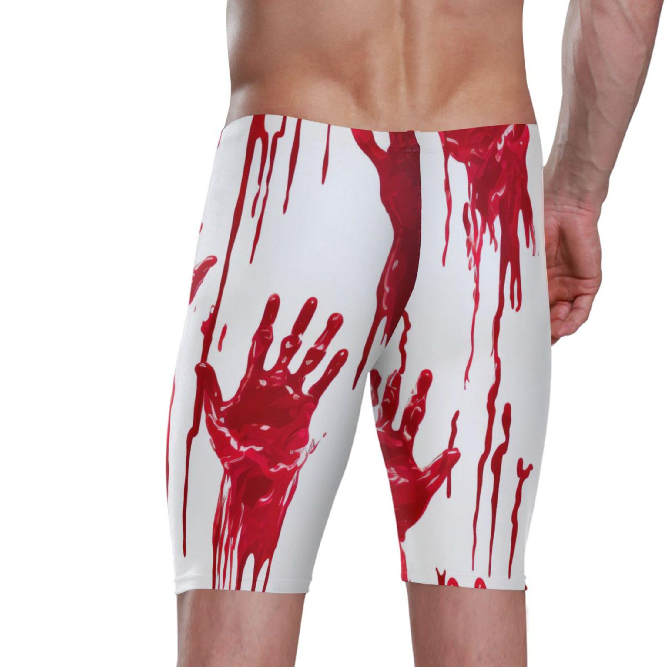 UMIRIKO Halloween Bloody Handprint Men's Swim Jammers Racing Training Swimsuit Fast, Flexible,Comfortable XXXL B0401435
