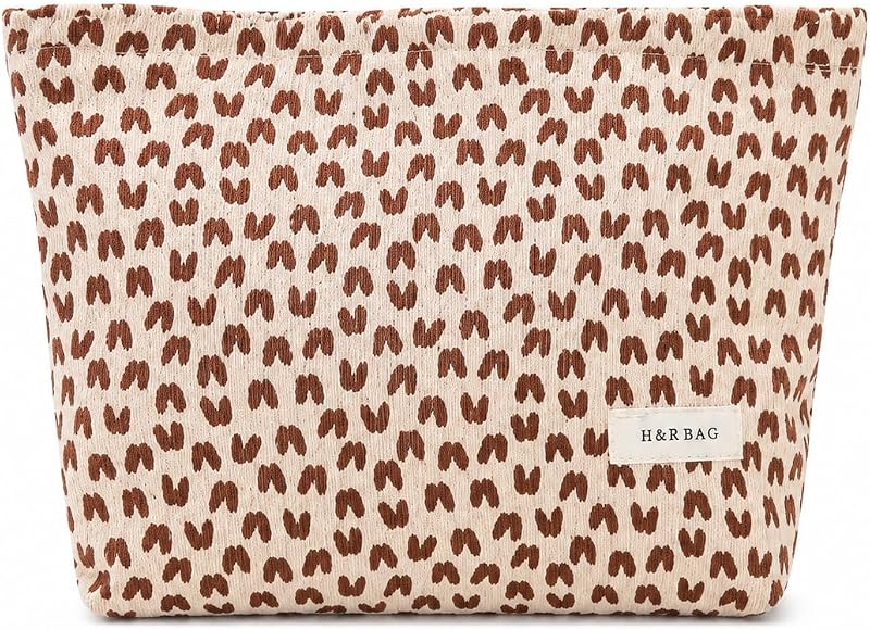 Necessaire Ritpviq de tecido com zíper, estampa abstrata marrom e compartimento principal