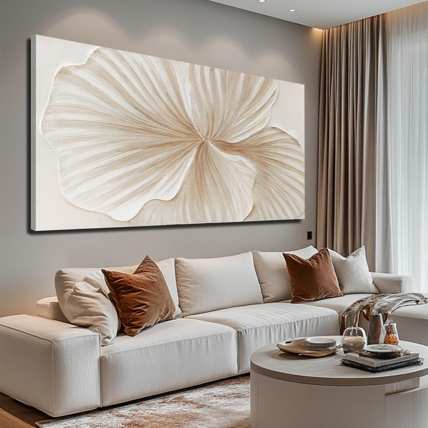 WINKAILIN Flower Wall Art Abstract Floral oil Painting Modern 29x58 White and Gold Large Canvas Artwork Minimalist Decoration for Living Room Bedroom Office Home