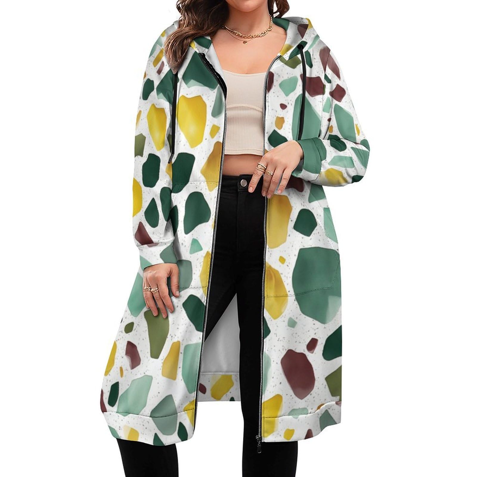 Felpa Donna con Zip Felpe Sportiva con Tasche E Cappuccio Motivo Terrazzo Morbida Invernale Giacca Regolabile Confortevole per Uso Quotidiano Casual