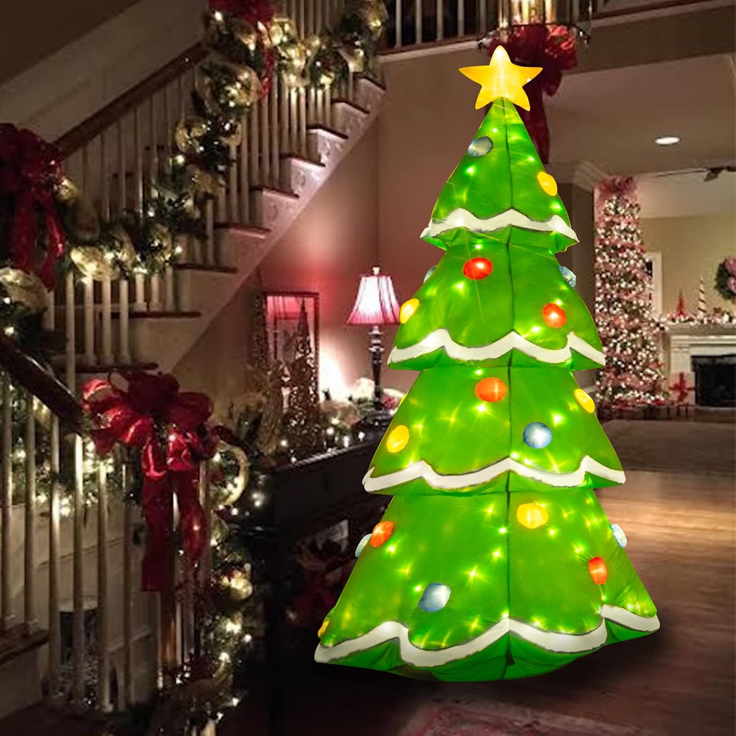 PEIDUO 7Ft Inflatable Christmas Yard Decorations, Christmas Inflatables Outdoor Decorations Waterproof, Inflatable Christmas Tree with Stakes Ropes