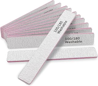 HeeYaa 12PCS Professional Double Sided Nail Files 100/180 Grit Reusable Washable for Acrylic Gel Poly Nail Extensions Home Salon Manicure