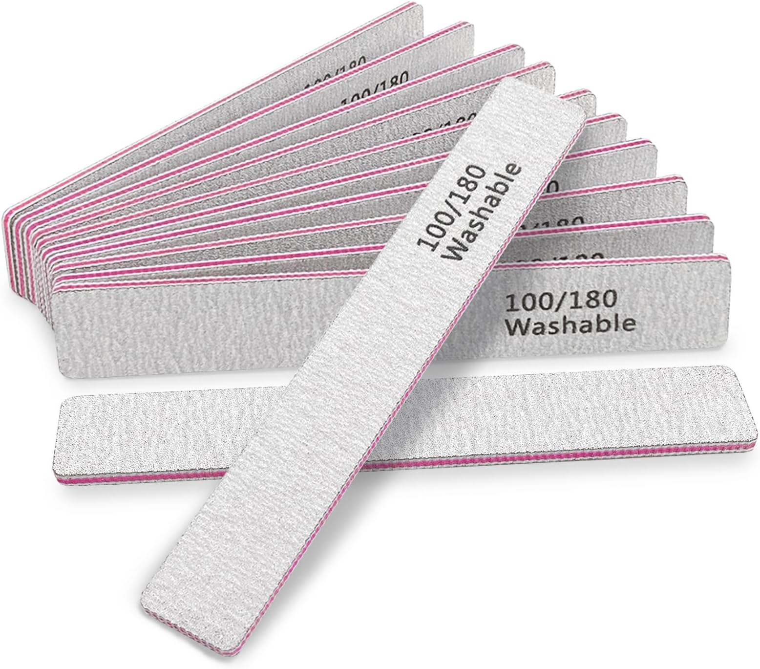 HeeYaa Nail File 12 PCS Professional Reusable 100/180 Grit Double Sides Washable Nail File Manicure Tools for Poly Nail Extension Gel and Acrylic Nails Tools Suit for Home Salon