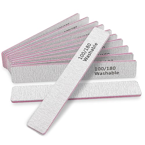 HeeYaa Nail File 12 PCS Professional Reusable 100/180 Grit Double