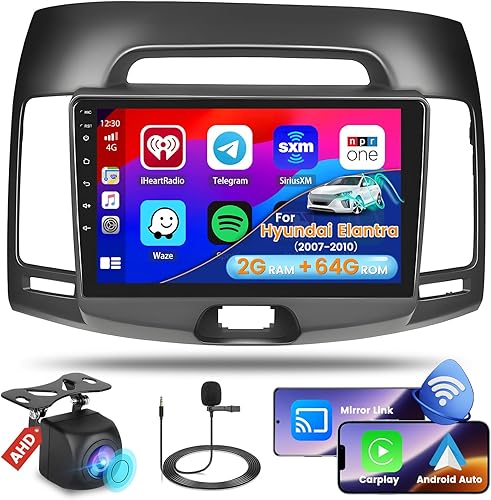 Roinvou 2+64G Android 13 CarPlay estéreo para Hyundai Elantra 2007-2010, radio CarPlay inalámbrica con Android Auto, pantalla táctil de 9 pulgadas