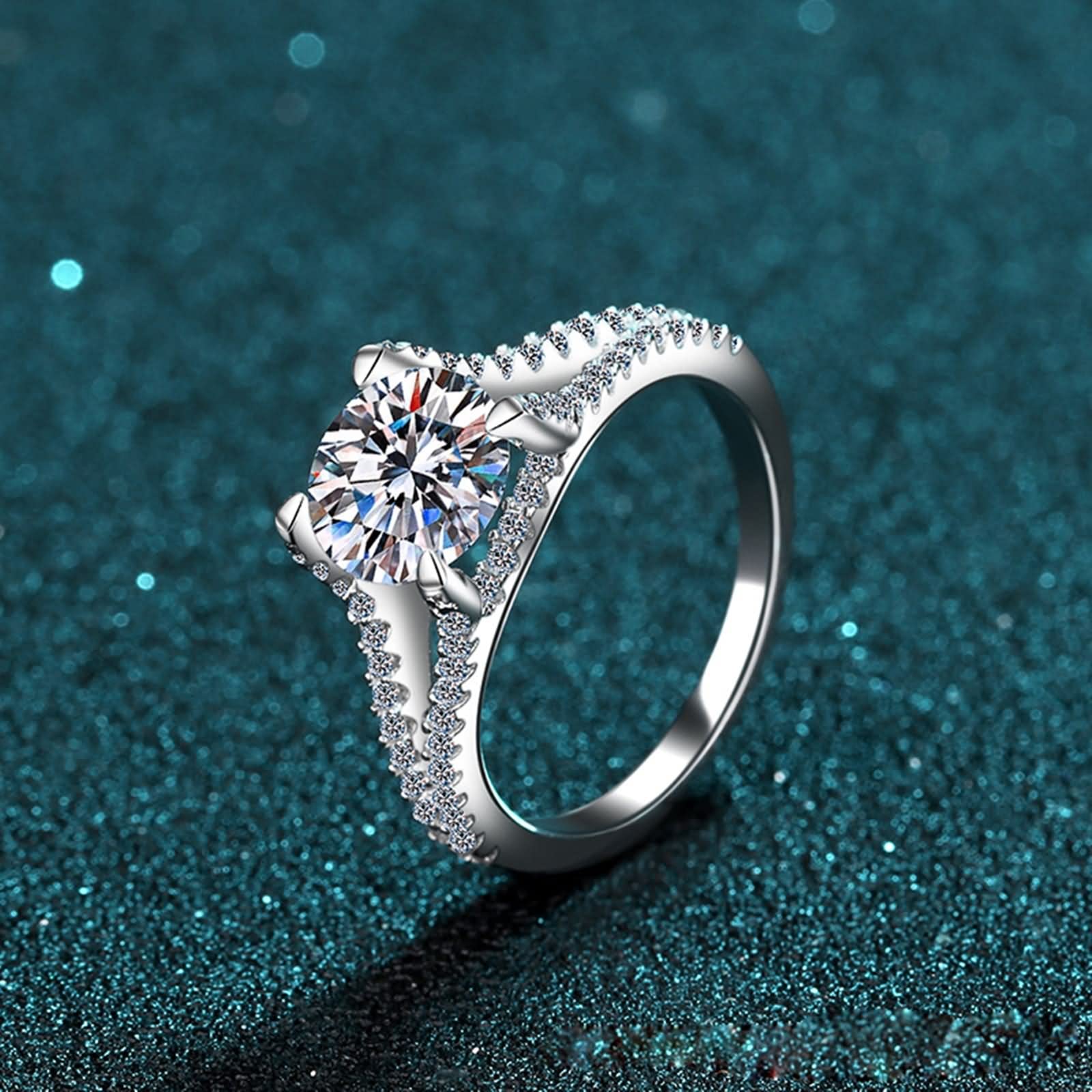 Anello di fidanzamento da donna 925, anello di fidanzamento in oro bianco cavo rotondo regali per le donne