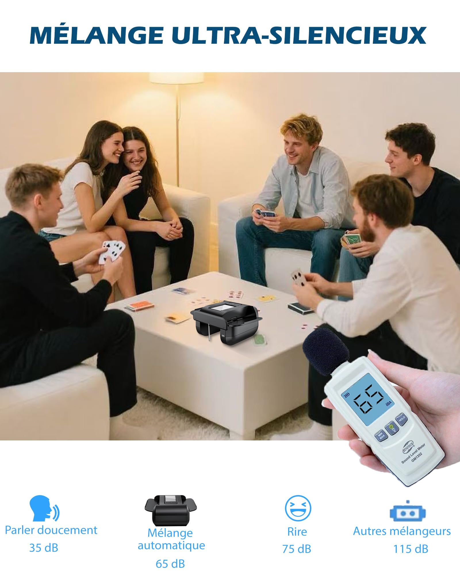 Mélangeur de Cartes Automatique, Mélangeur de Carte pour 1-2 Ponts Mode Auto et Manuel Rechargeable 2000 mAh Faible Bruit pour Poker, UNO, Blackjack, Skip-Bo, Phase 10, Texas Hold'em, Belote