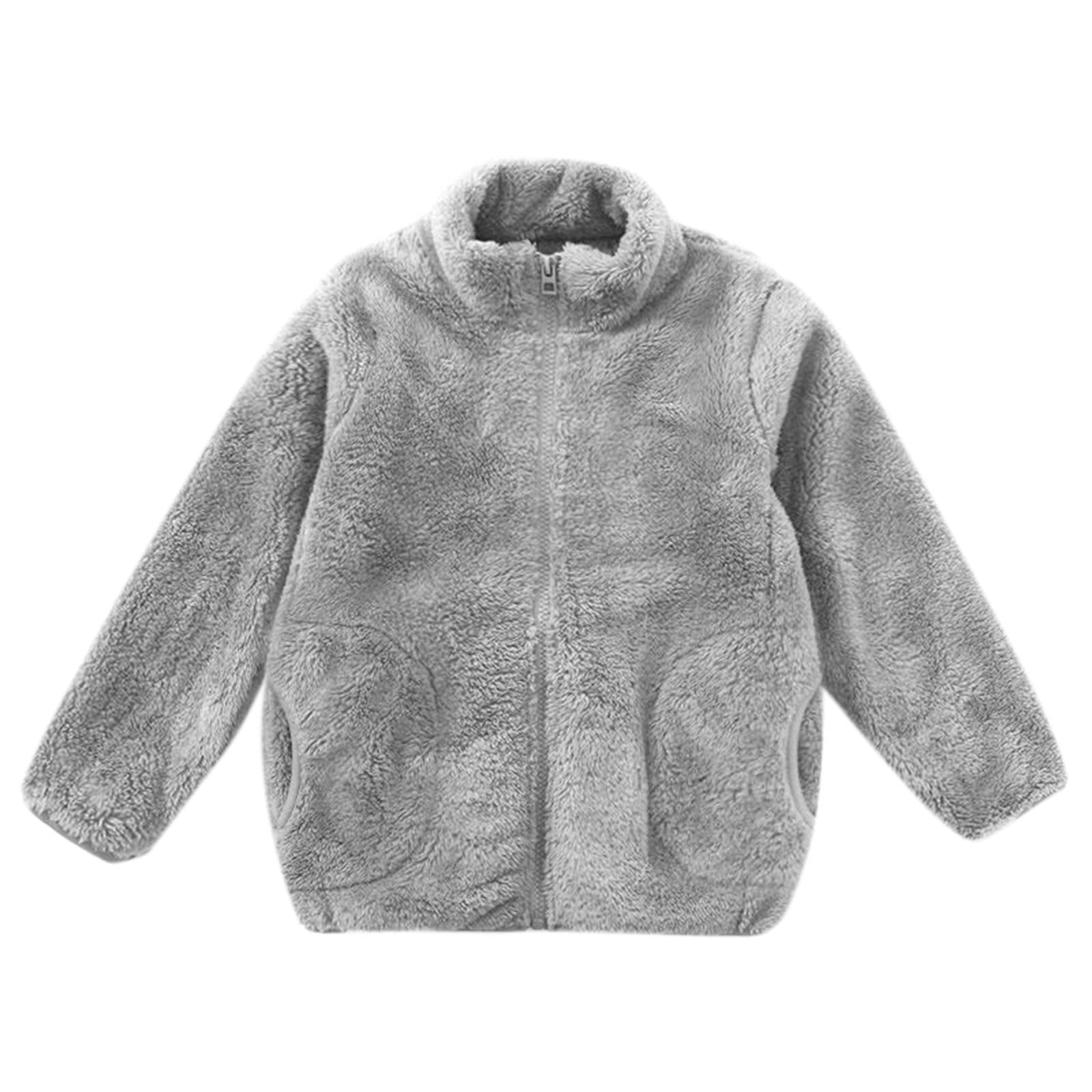 RNTOP Girls Boys Soft Fleece Jacket Long Sleeve Thicken Warm Winter Coat Kids Toddler Zip Up (Grey, 15-16 Years)