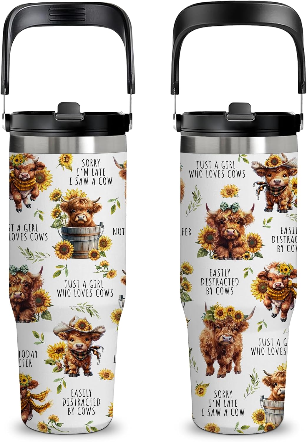 Highland Cow Gifts - 30oz Yak Tumbler with Handle and Straws,Cows Cup for Farm Lovers, Insulated Stainless Steel Coffee Mug, Western Cup,Cow Themed Gift for Women, Birthday/Christmas
