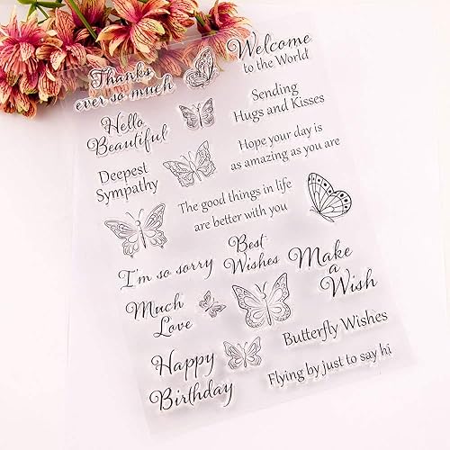 Miniatura 4 de Sellos transparentes de mariposas con sentimientos, diseño de palabras de felicitación de mariposa, sellos transparentes para decoración de tarjetas