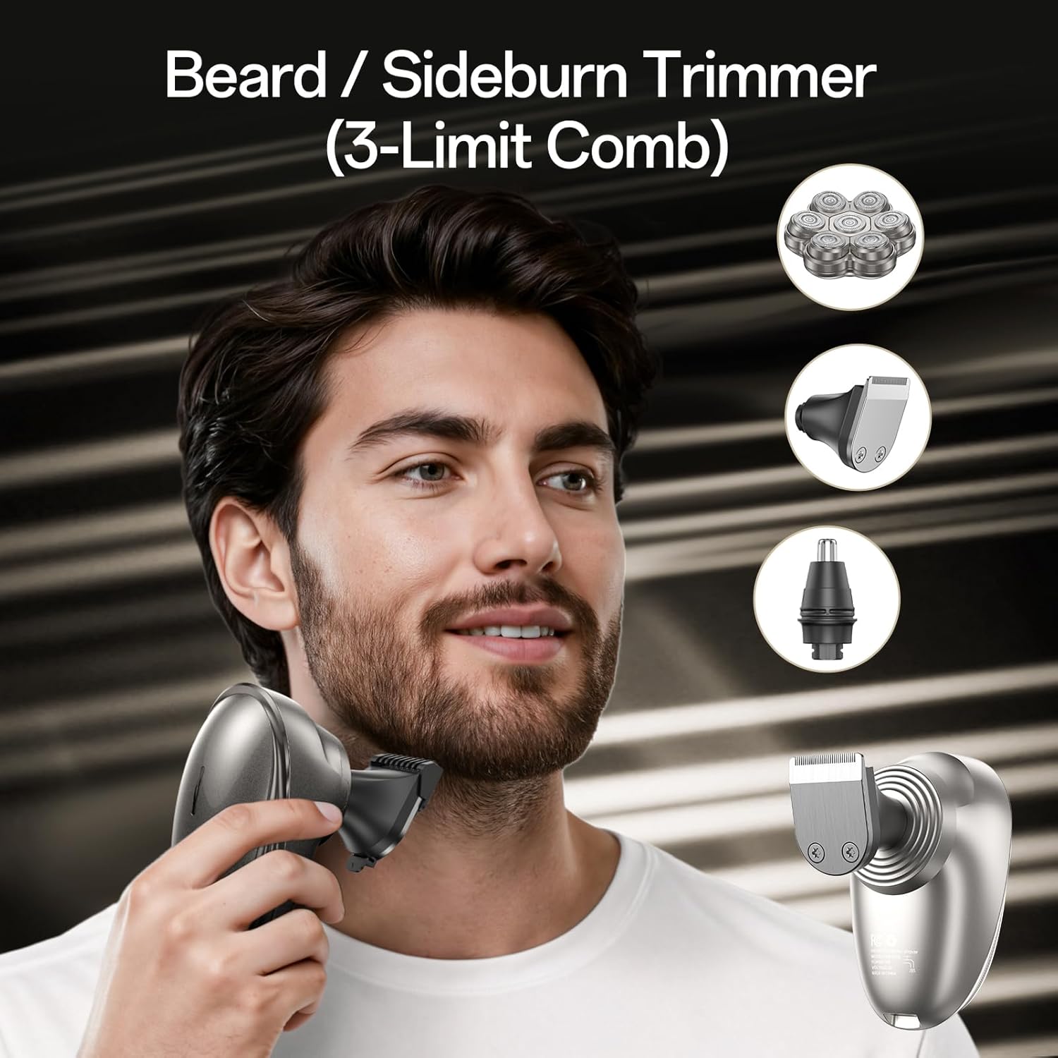 Electric Razor for Men, 7D Magnetic Detachable Electric Head Shaver, IPX7 Waterproof Wet Dry Bald Body Head Shaver, 5-in-1 Head & Body Hair Shavers for Men, for Beard Trimmer,Nose Trimmer, Head (Gray) - Image 5