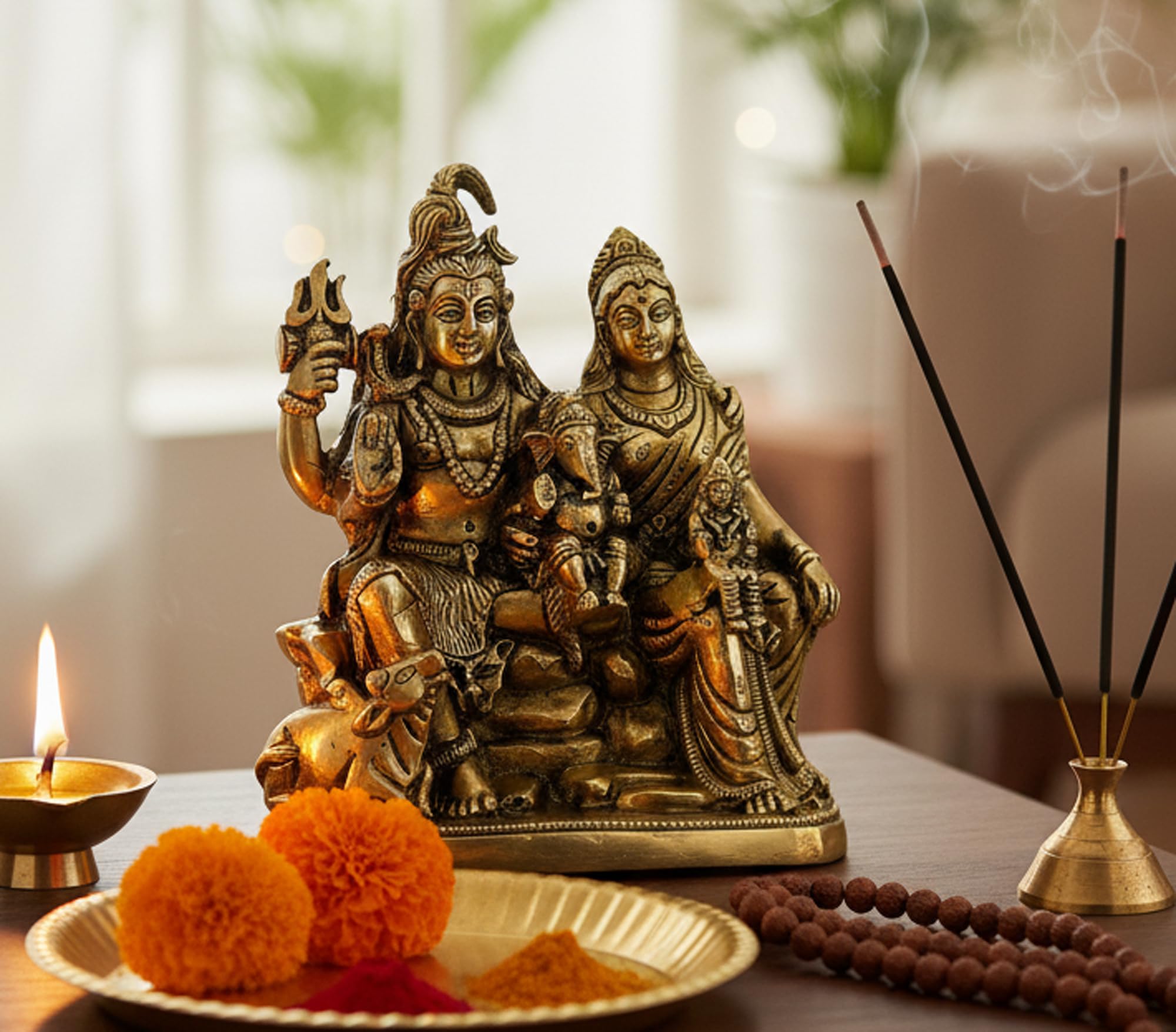 Esplanade Shiva Family Brass Shiv Pariwar - Shiv Parvati Shiva Bholenath Shankar Parvati Ganesha Nandi Murti Idol Statue Moorti - 6" Inches