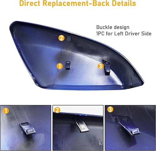 Miniatura 5 de Moonlinks Compatible con Honda Civic 2016-2021 de repuesto para espejo lateral del conductor, azul Egeo metálico para 10 generación Civic, 2019-2022