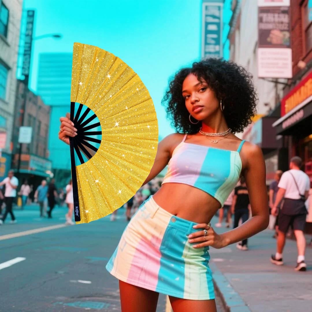 Krifey Large Folding Hand Fan – Bold Snap Fans for Line Dancing, Rave, EDM Festivals & Drag Shows – Statement Accessory for Women, Baddies & Party Queens