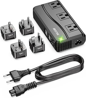 BESTEK 범용 여행용 어댑터 100-220V - 110V 전압 변환기 250W 6A 4포트 USB 충전 3 AC 소켓 및 EU/UK/AU/US/인도 전 세계 플러그 어댑터 (블랙)