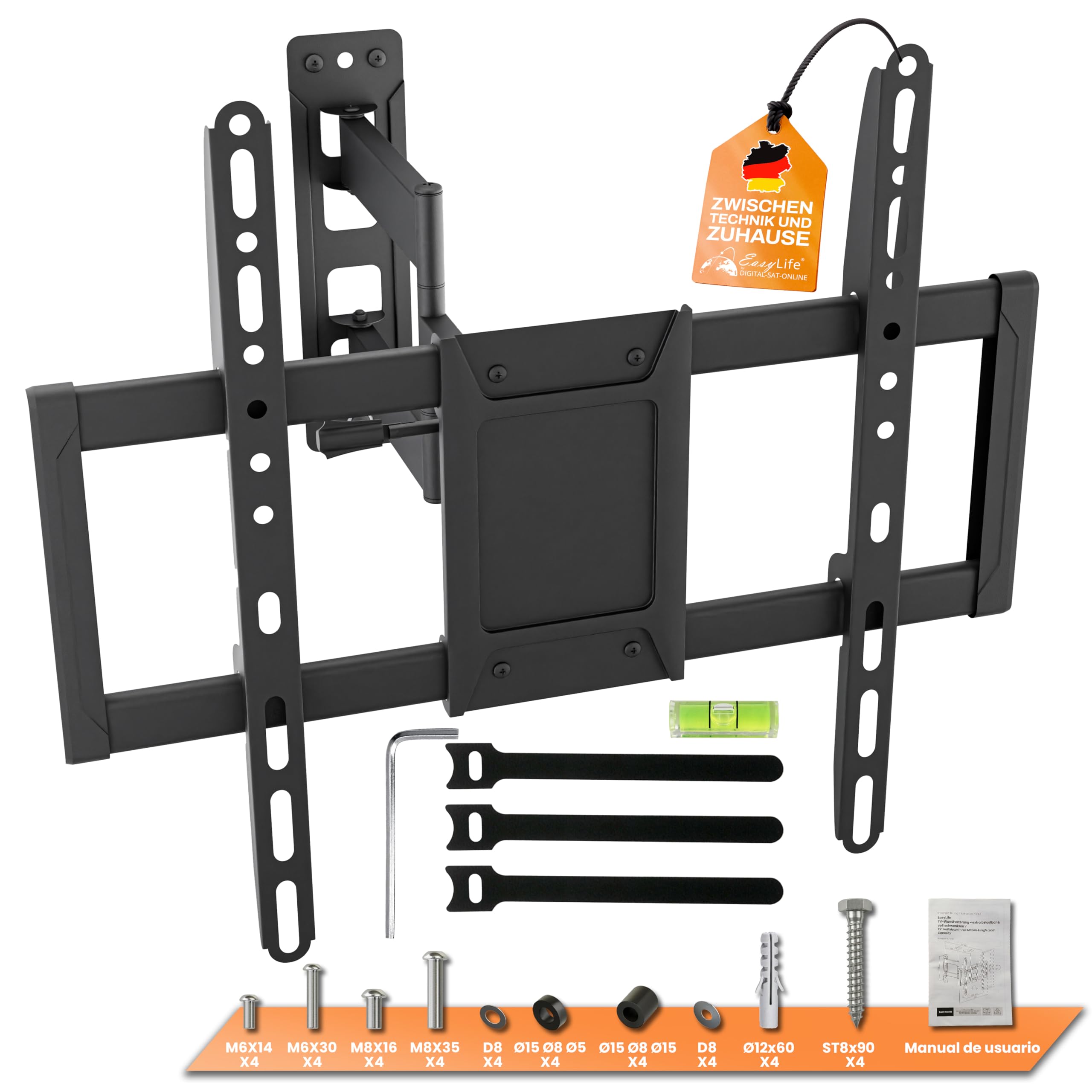 EasyLife ProMount HD75 Compact Soporte de Pared para TV Televisores de 32 a 75 Pulgadas Hasta 50KG, VESA 600x400mm – Diseño de un Solo Brazo, Giratorio e Inclinable para LED, LCD con Gestión de Cables
