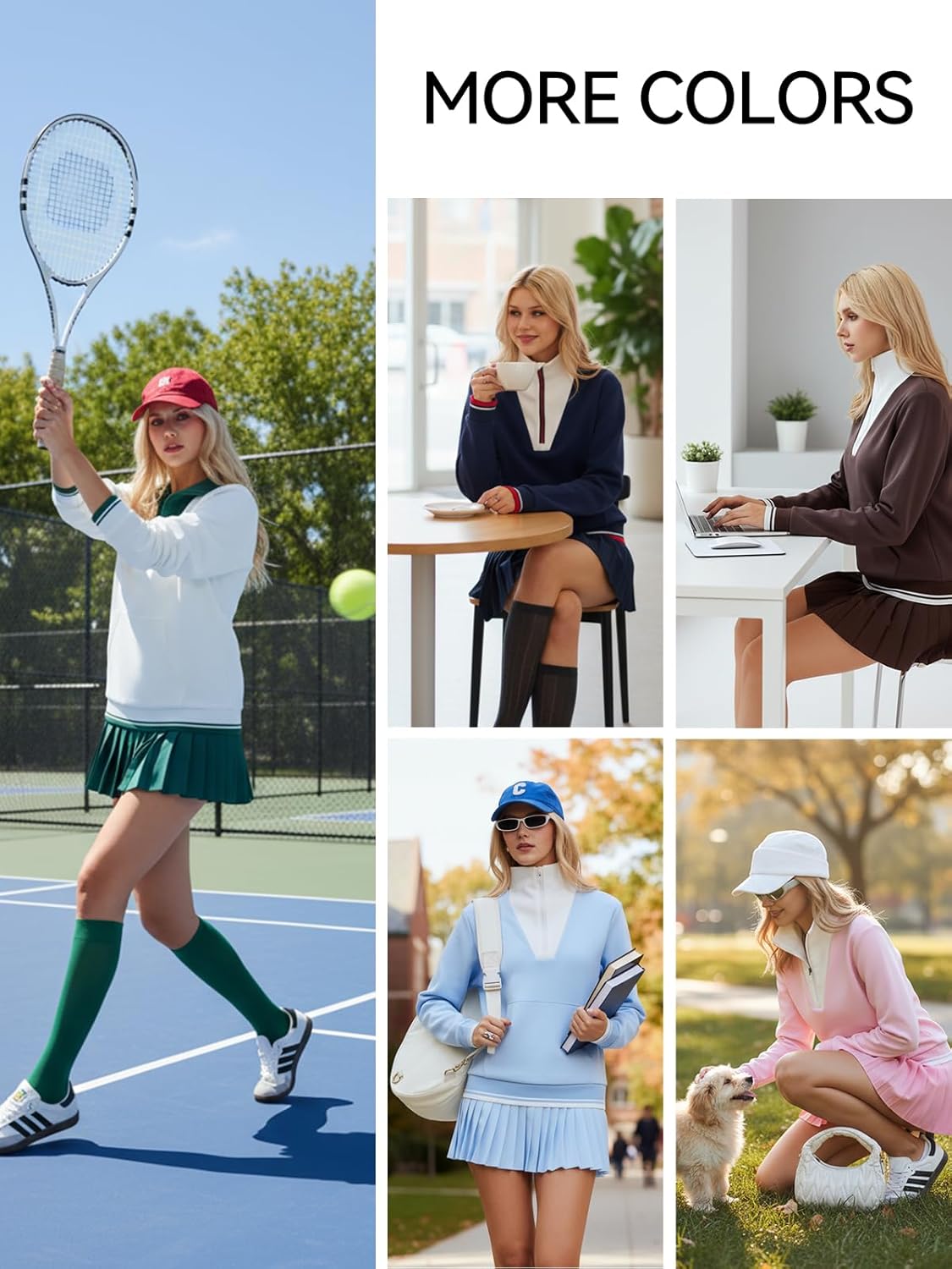 Airfree Women Two Piece Tennis Skirt Set Golf Outfits Half Zip Oversize Pullover Sweatshirt 2 Piece Skirt Sets with Pockets - Image 7