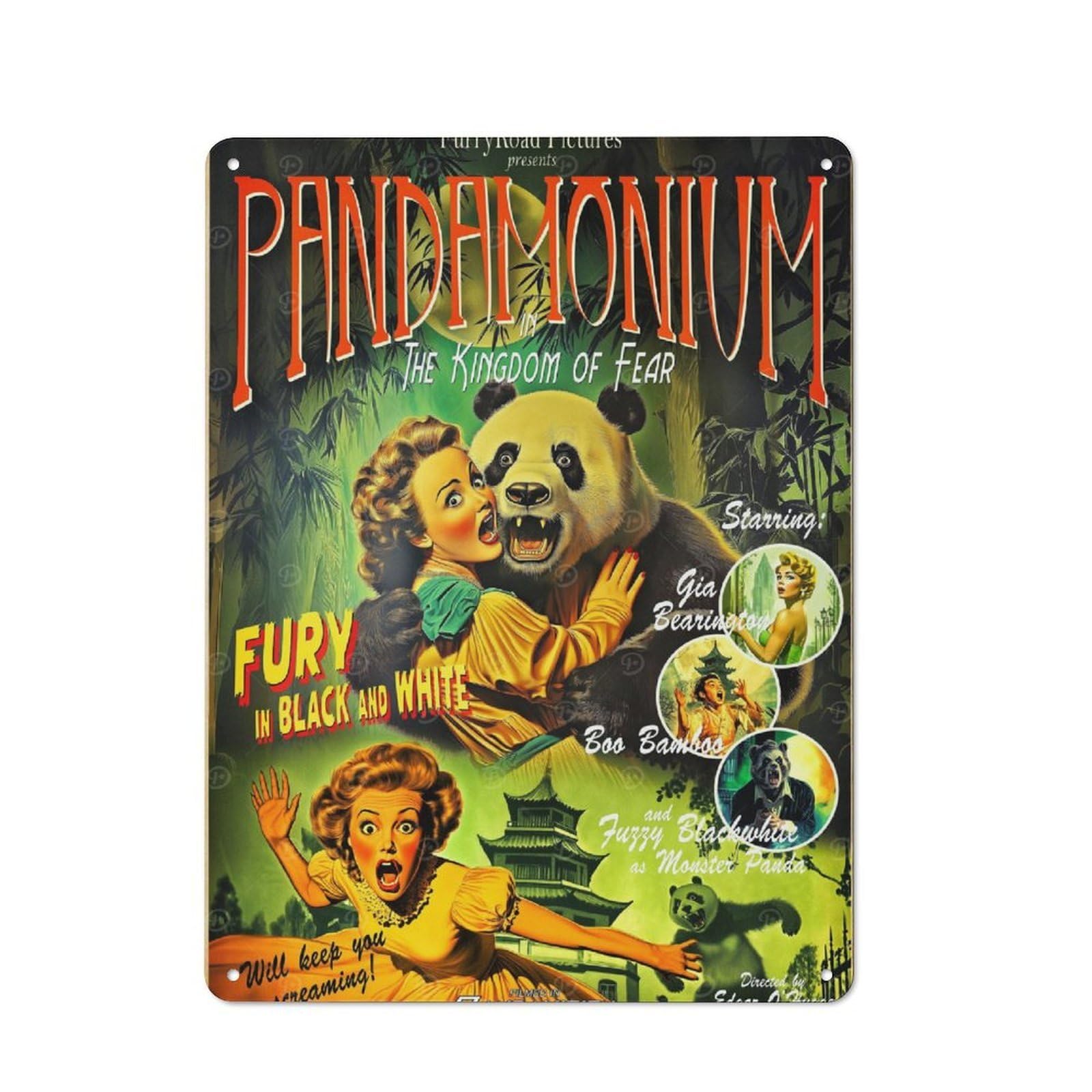 Panda Horror Movie Retro-style Tin Sign 40x30cm for Living Room Or Hallway, for Home Wall Decor Collectors Refreshing A Room in Autumn