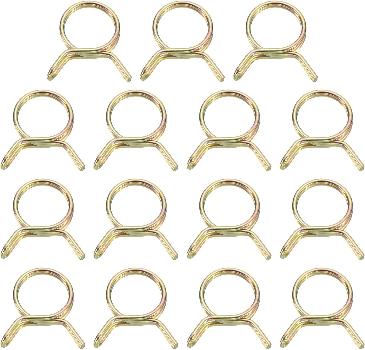 sourcing map 15Pcs Double Wire Spring Hose Clamps, 12mm Inner Dia Fit 12-13.5mm OD Hose Fuel Line Silicone Tube Clips, Color Zinc