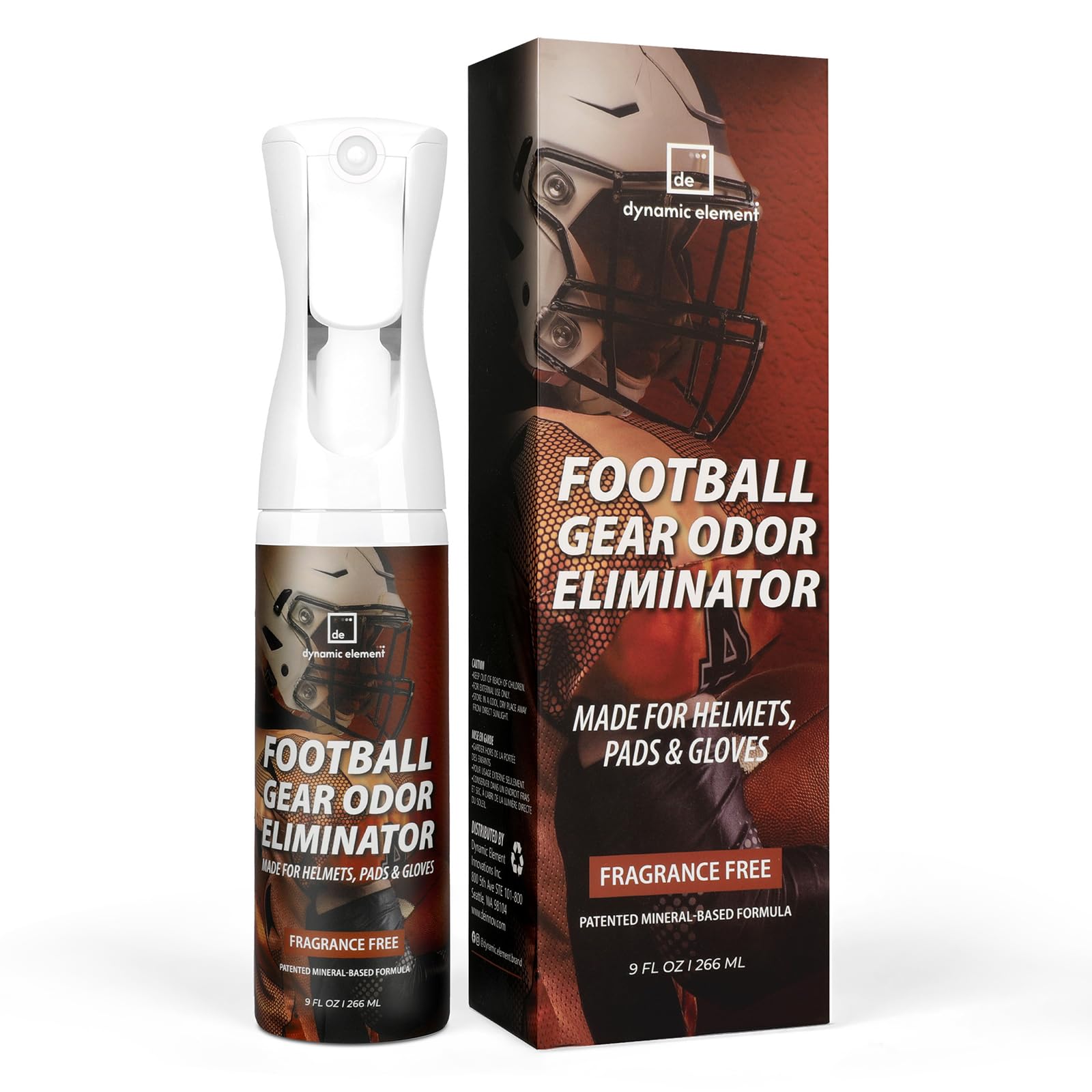 Dynamic Element Football Gear Odor Eliminator Spray - Unscented Natural Mineral-Based Deodorizer Spray for Football Pads, Helmets, Shoulder Gear &